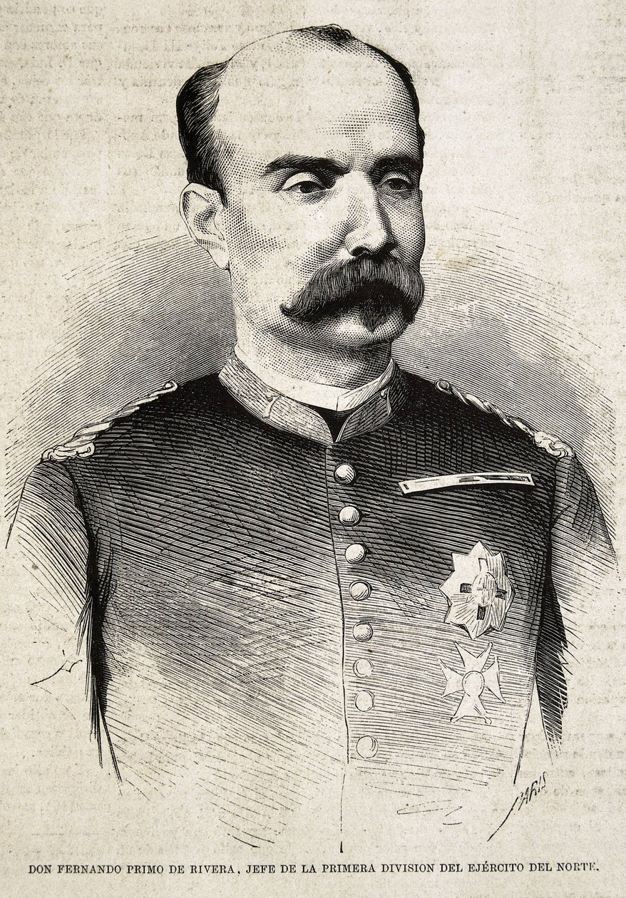 PRIMO DE RIVERA, Fernando (1831-1921). Spanyol katona és politikus. Fernando Primo de Rivera, aki a harmadik karlista háborúban harcolt. Metszet. alkotó: Artist Unknown