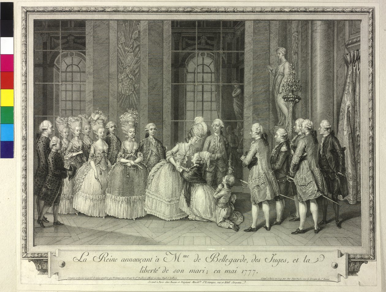 Marie Antoinette királynő 1777-ben Madame de Bellegarde-nak bejelentette házastársa felszabadítását. alkotó: Artist Unknown