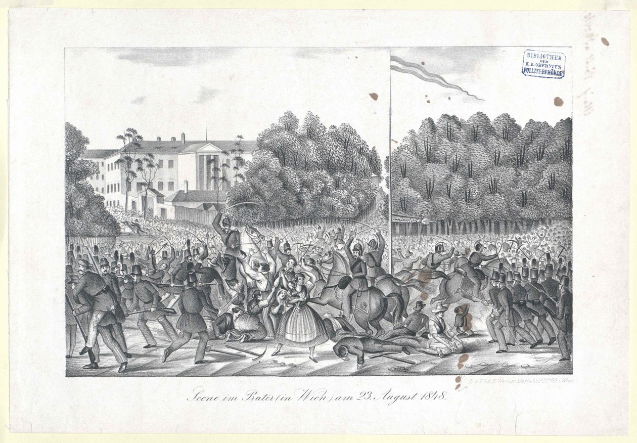 Jelenet a Práterben (Bécsben) 23 órakor. Augusztus 1848 alkotó: Artist Unknown