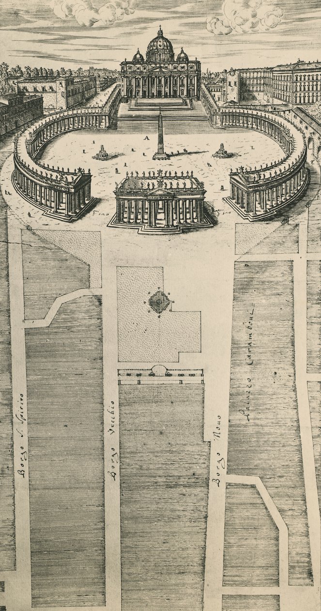 Szent Péter tér Rómában, metszet, Olaszország alkotó: Artist Unknown