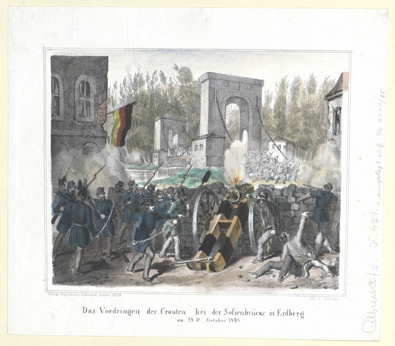 A horvátok behatolása az erdbergi Sofienbrückénél 1848. október 28-án. alkotó: Artist Unknown
