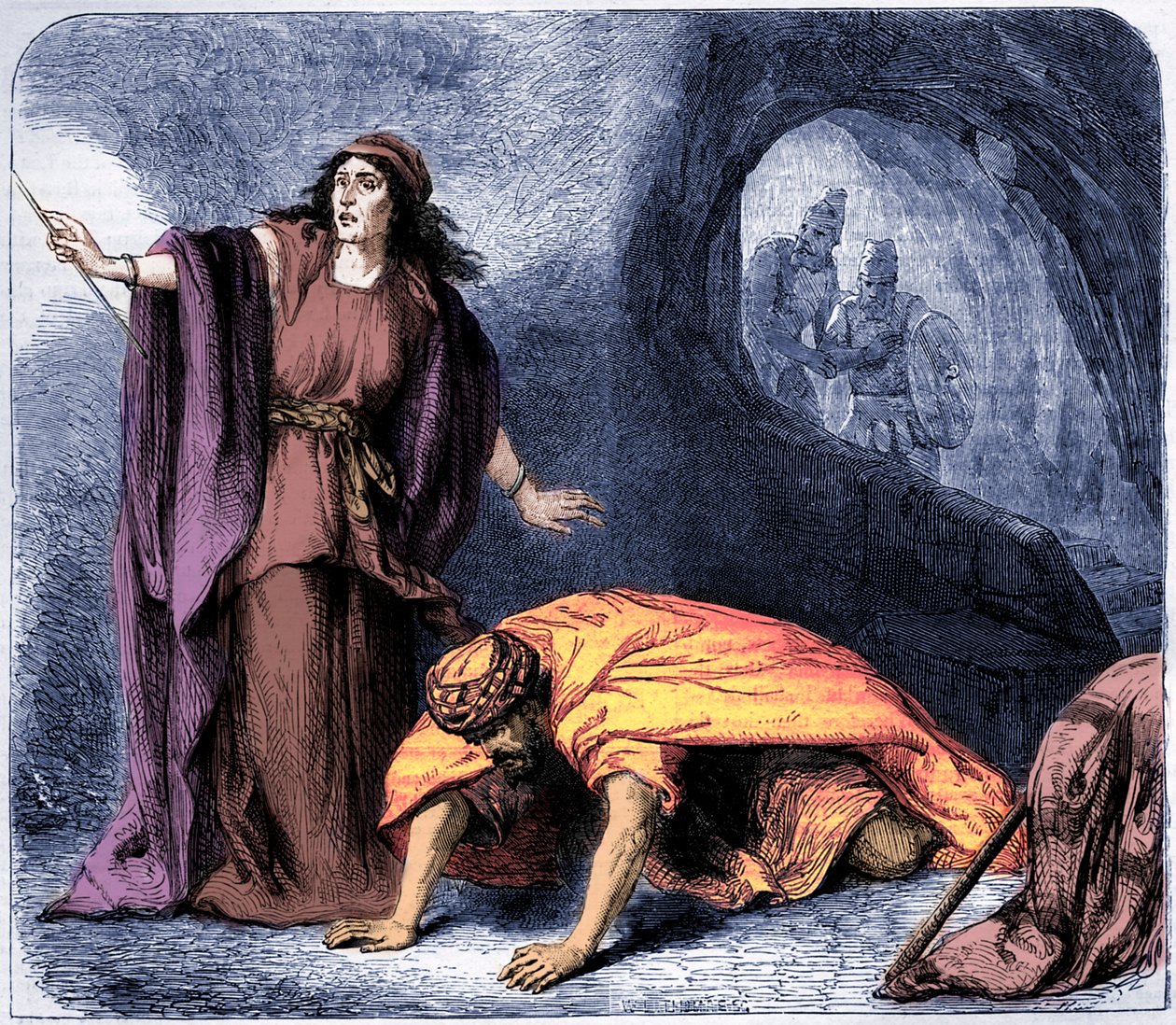 Sámuel felemelése az endori boszorkány által -Biblia (nyomtatás) alkotó: Artist Unknown