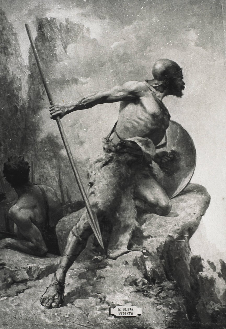 VIRIATHUS (I. E. 190-139). A lusitaniai nép vezetője, amely ellenállt a római terjeszkedésnek a nyugat-hispániai területeken. Metszet alkotó: Artist Unknown