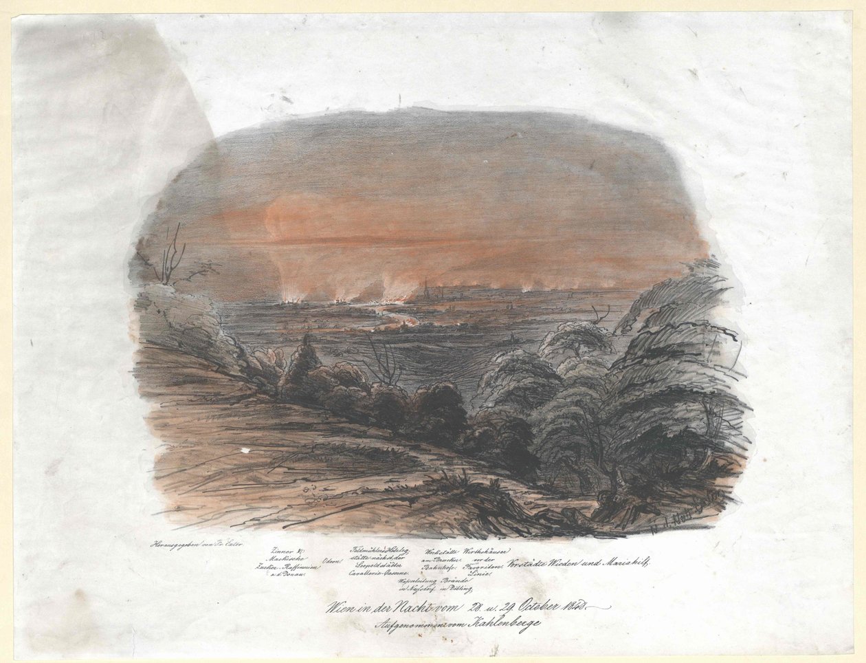 Bécsben a 28. és 29. éjszakán. október 1848. rekord a Kahlenberge (csúcs) alkotó: Artist Unknown