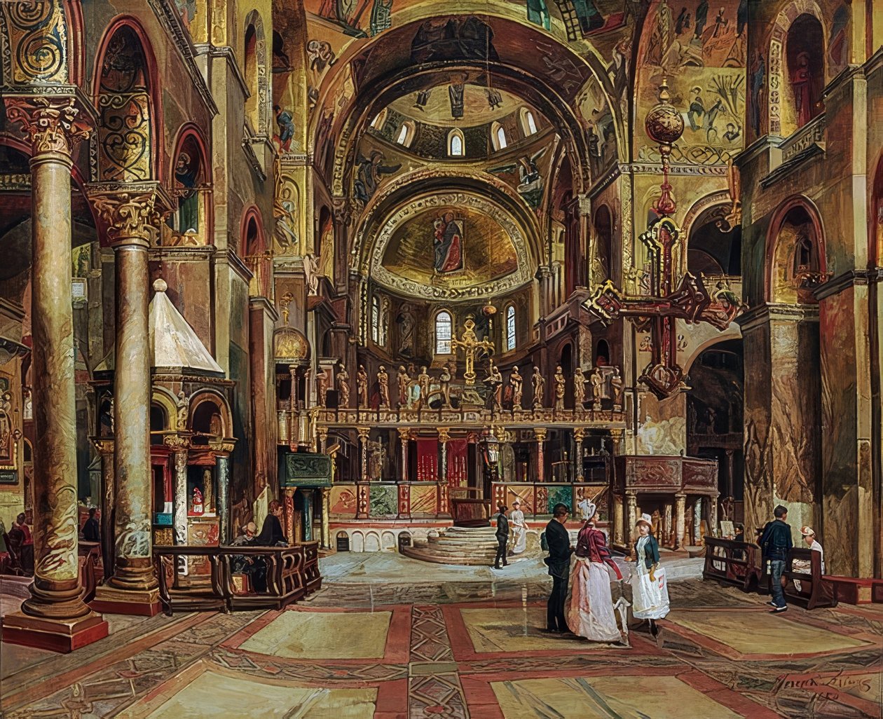 A velencei San Marco-bazilika belsejében. 1886 alkotó: Arturo Ferrari