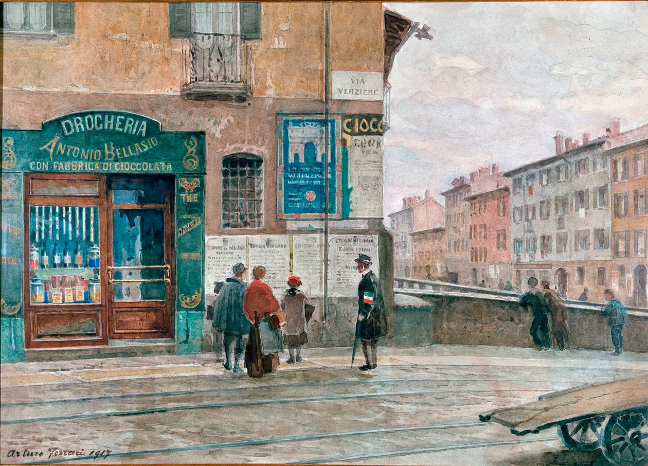 Milánó, kilátás a Porta Vittoria hídjáról (Verziere) Arturo Ferrari akvarellje (1861-1932) 1917 Milánó, Milánói Múzeum alkotó: Arturo Ferrari