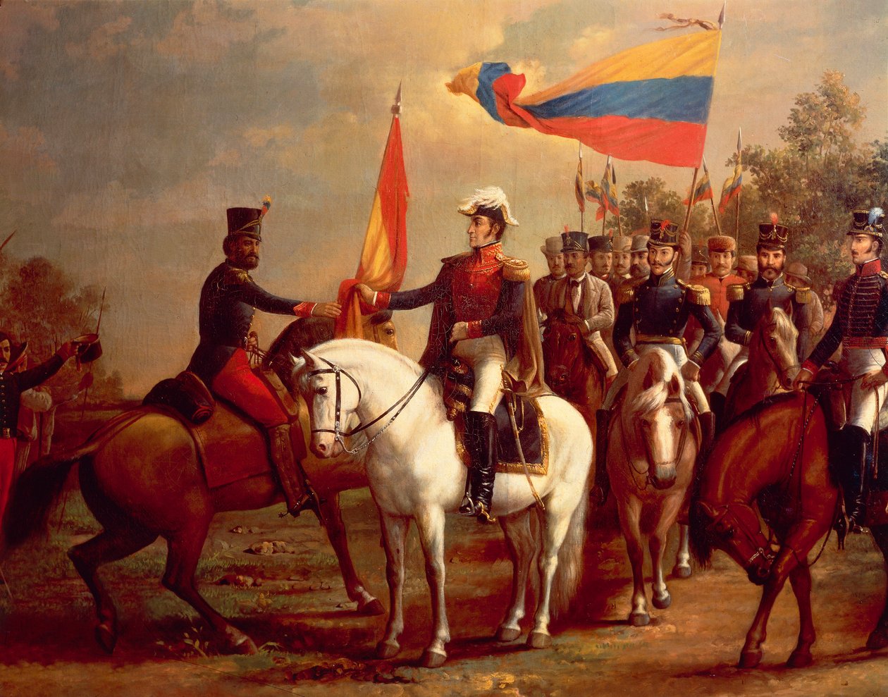 Simon Bolivar tiszteleg a zászló előtt a carabobói csata után, június 24. alkotó: Arturo Michelena