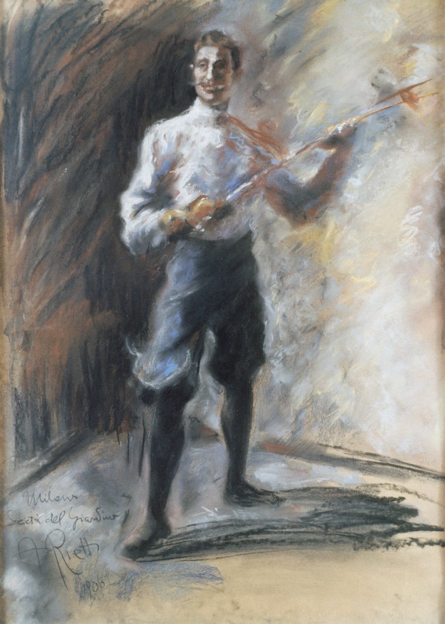 Weisi vívómester, Arturo Rietti (1863-1943), pasztell, papír, 72x53 cm. Olaszország, XX. század. alkotó: Arturo Rietti