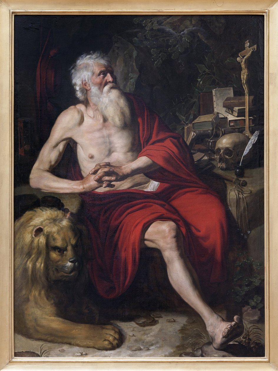 Szent Jeromos meditál, Artus Wolffortnak (1581-1641) tulajdonított festmény. Fényképészet, KIM Youngtae, Lyon, Musee des Beaux Arts de Lyon. alkotó: Artus Wolfaerts or Wolffort