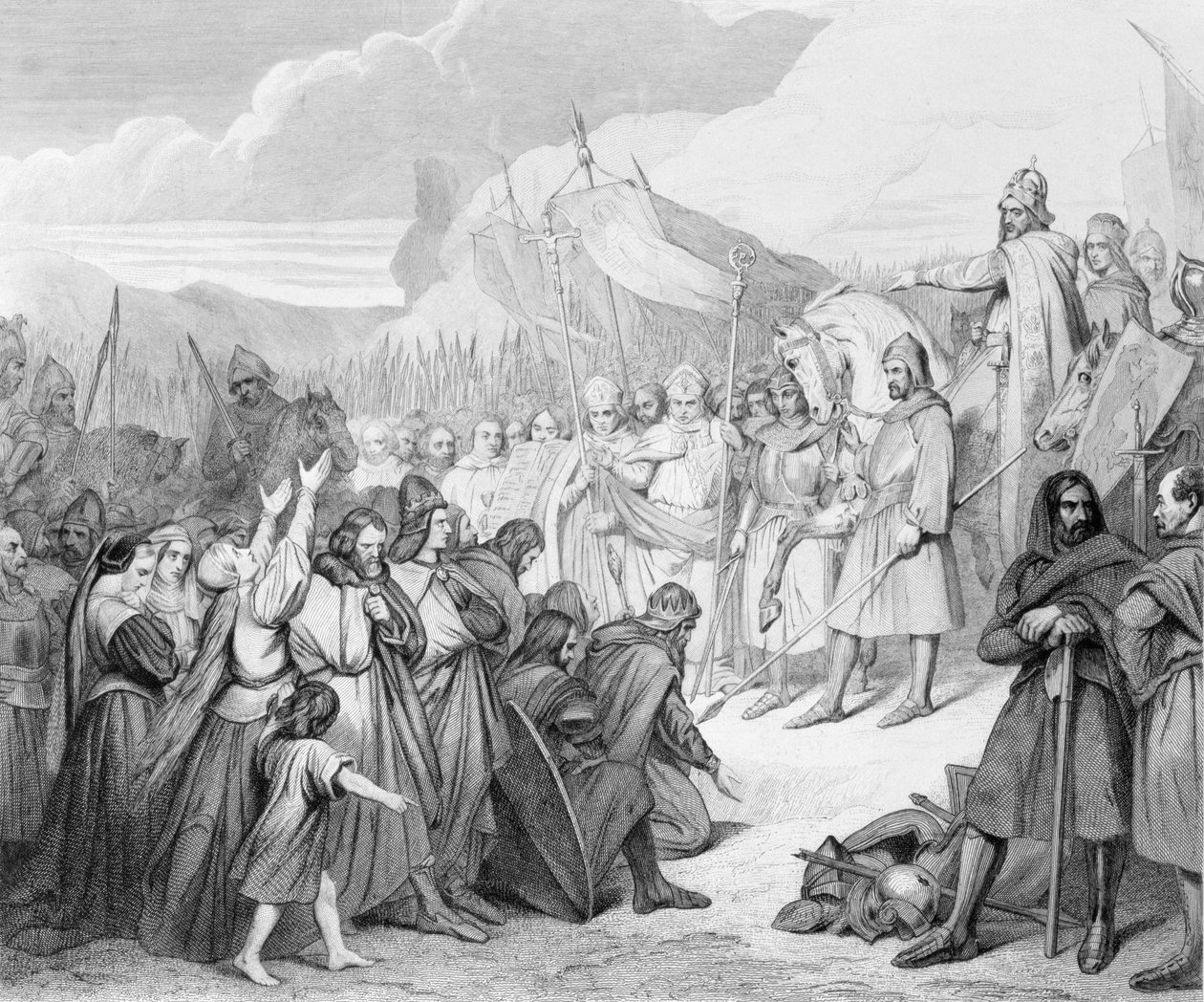Nagy Károly megkapja a Witikind átadását (sic) Paderbornban 785-ben, Joubert metszetét. alkotó: Ary Scheffer