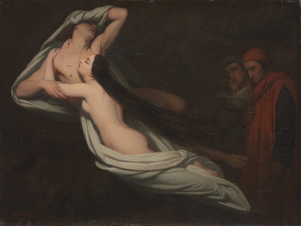Dante és Virgil találkozás Francesca da Rimini és Paolo árnyalataival, 1851 alkotó: Ary Scheffer
