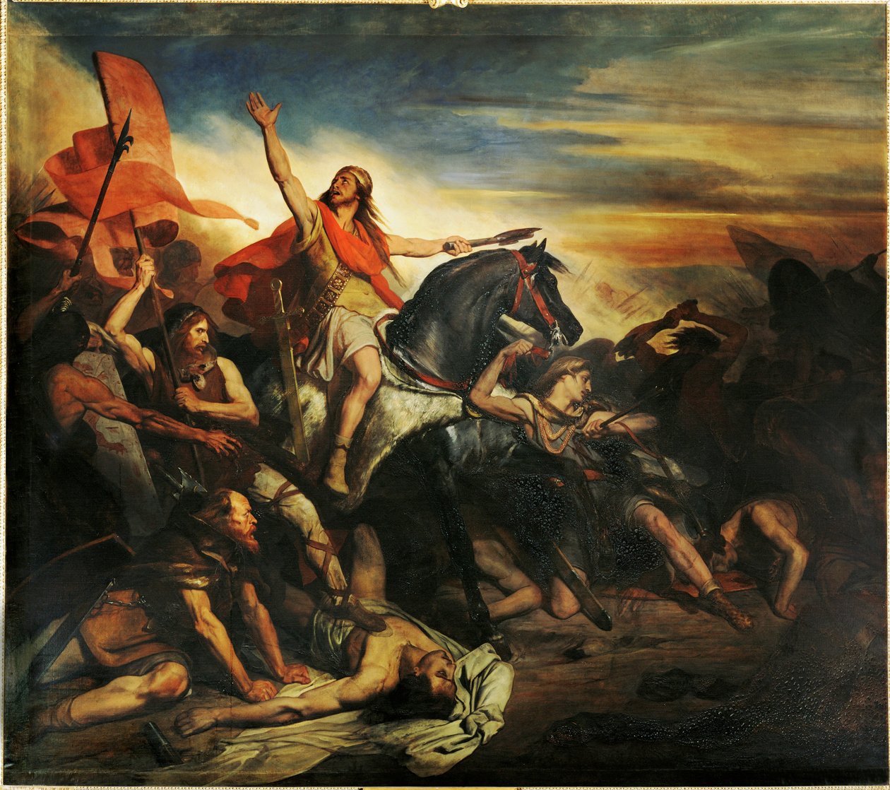 A tolbiai csata az alamannok és Siegbert frankjai között ... (festmény, vászon) alkotó: Ary Scheffer