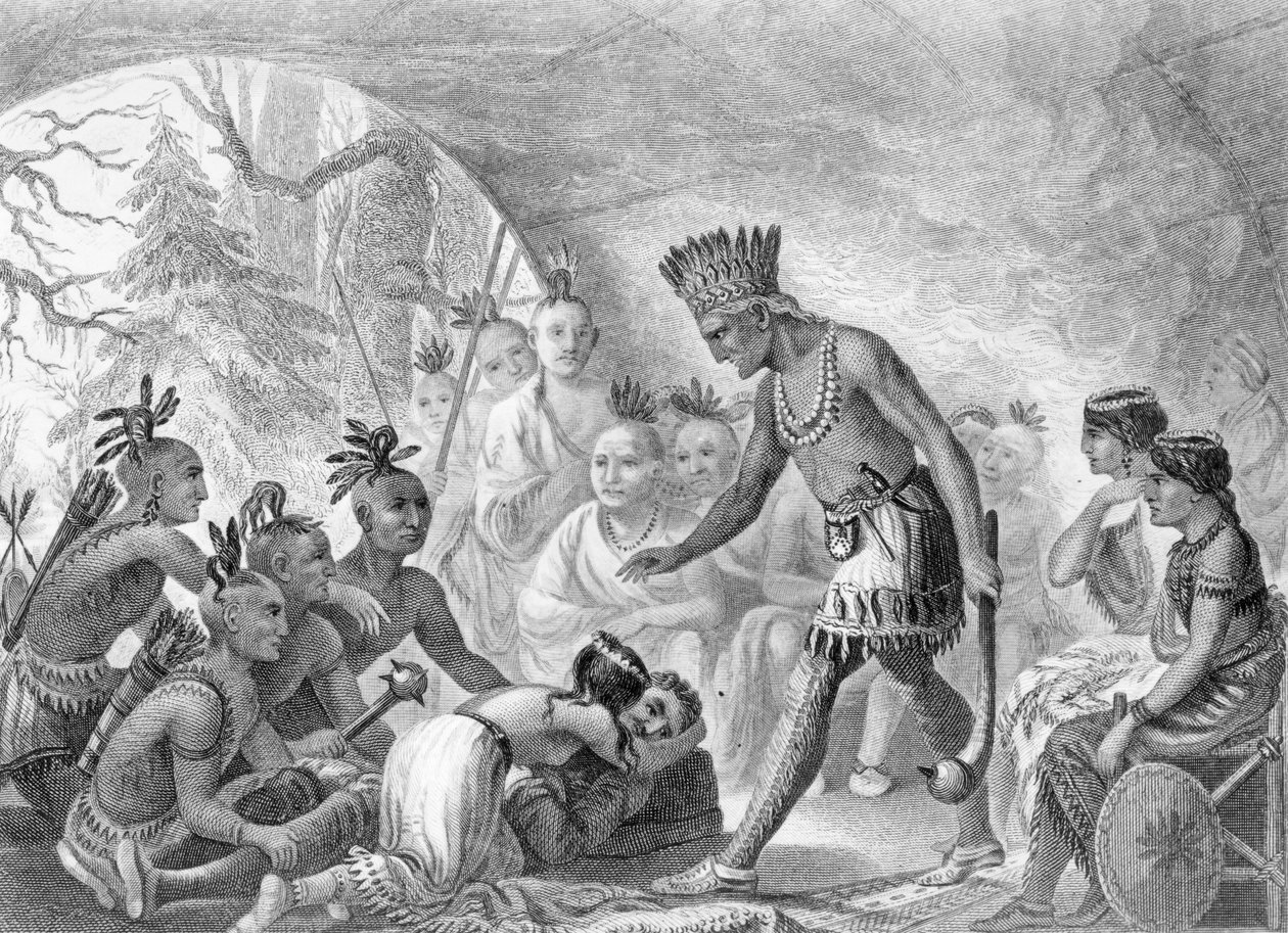 Smith kapitányt Pocahontas mentette meg, 1607, metszet: D.G.Thompson, 19. század alkotó: Asa Coolidge Warren