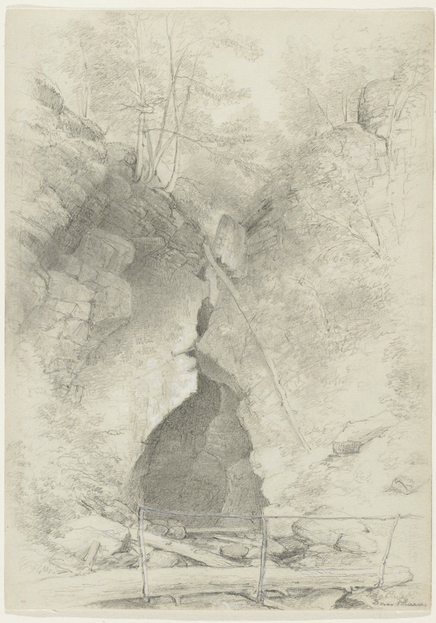 Dover Stone Church, Dover Plains, New York, 1847 (grafit és fehér gouache, szürke papíron, kártyára rögzítve) alkotó: Asher Brown Durand