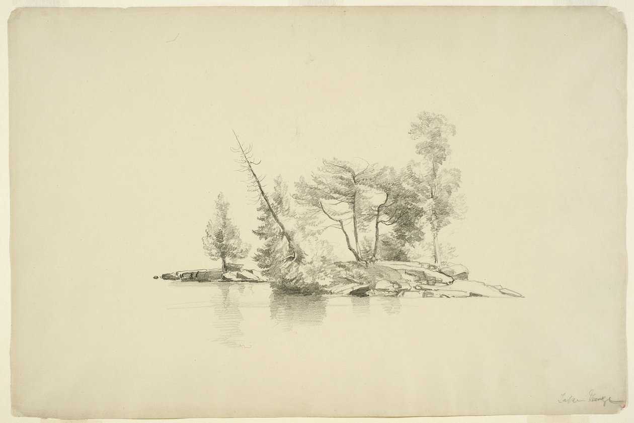 Sziget kis fákkal, Lake George, New York, 1862 (grafit papíron, kártyára rögzítve) alkotó: Asher Brown Durand