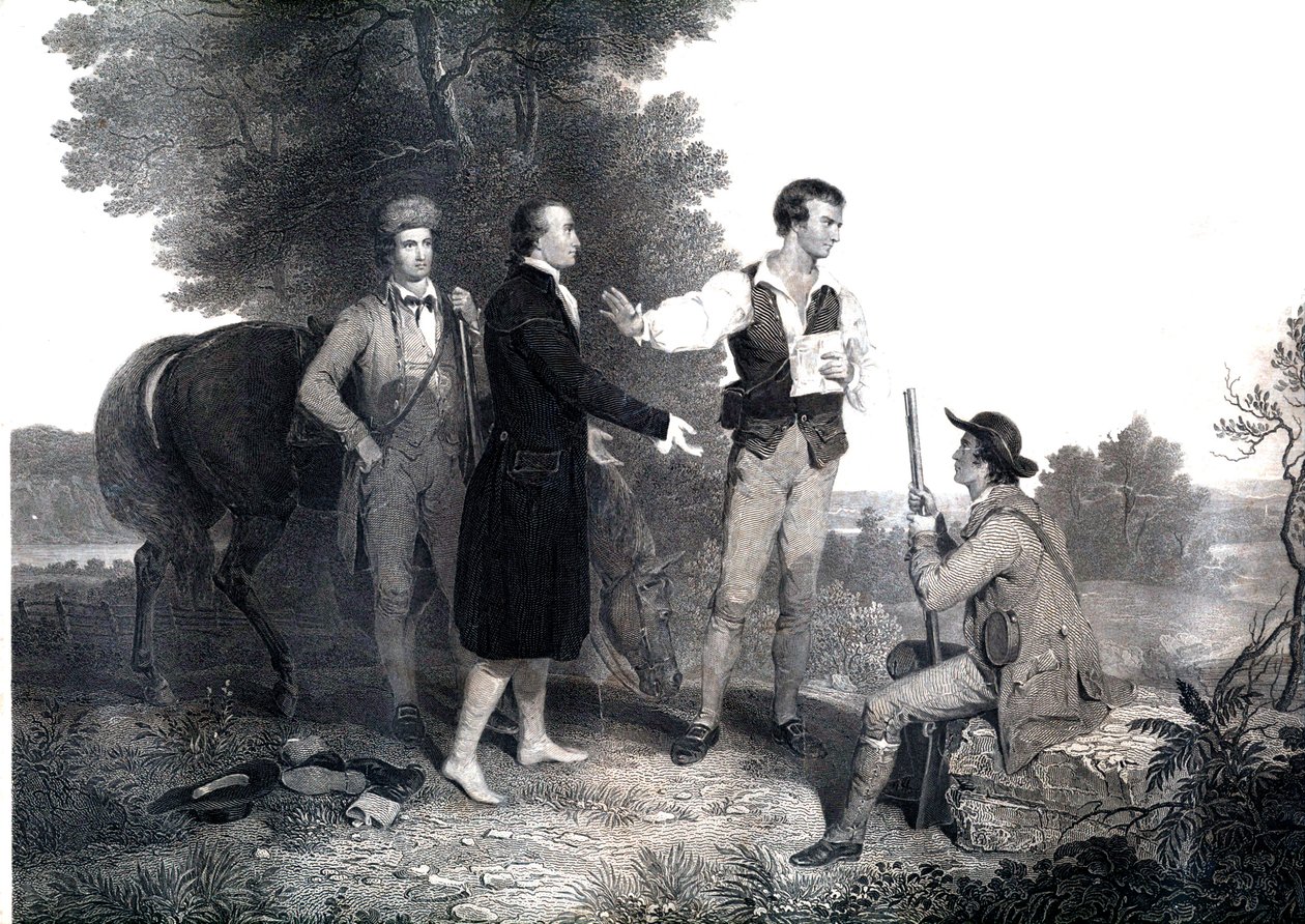 John Andre brit kém őrnagy brit elfogása (metszet) alkotó: Asher Brown (after) Durand