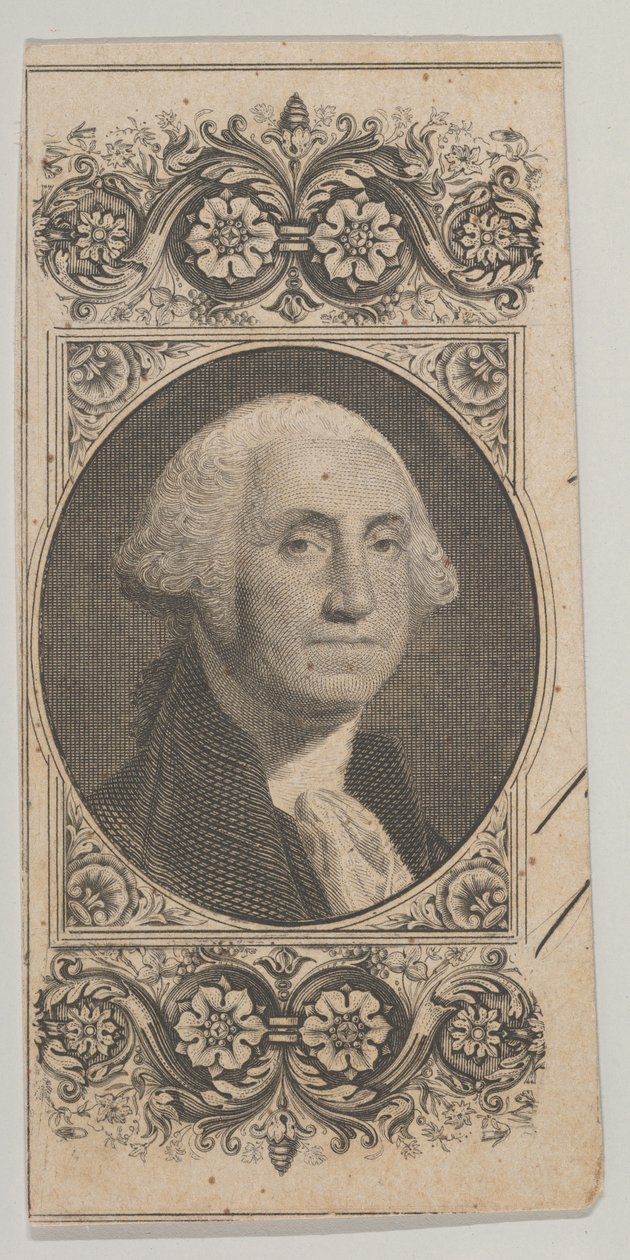 Bankjegy-motívum: George Washington portréja, dísztáblában, kb. 1824-37. alkotó: Asher Brown Durand.