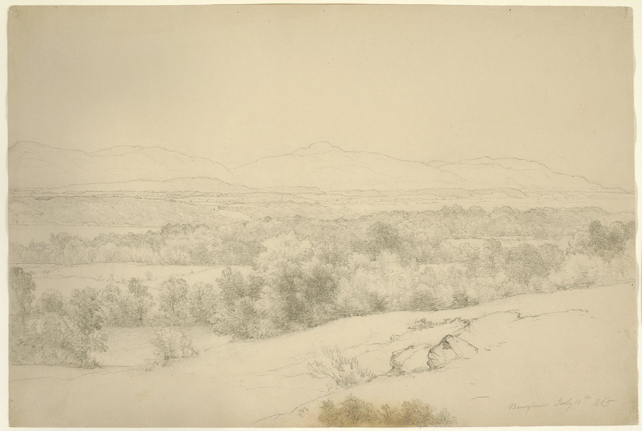 Tájkép, Barrytown, New York, 1865 (barna papíron domborodó grafit) alkotó: Asher Brown Durand
