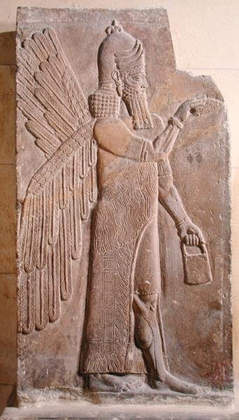 Szárnyas dzsinnt ábrázoló dombormű, II. Sargon palotájából, Khorsabad, Irak alkotó: Assyrian