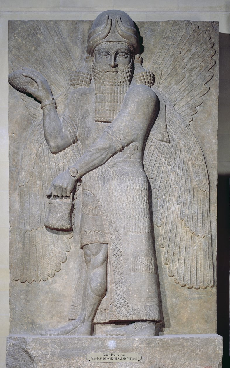 Szárnyas dzsinnt ábrázoló dombormű az iraki Khorsabad II. Sargon palotájából alkotó: Assyrian