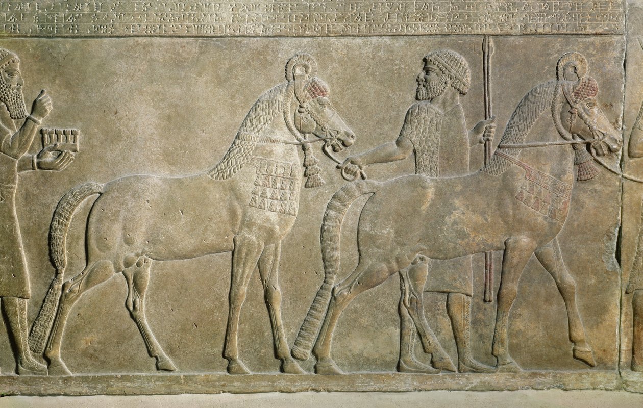 Sargon mellékfolyóit ábrázoló dombormű az iraki Khorsabadban lévő II. Sargon palotából (gipsz) alkotó: Assyrian