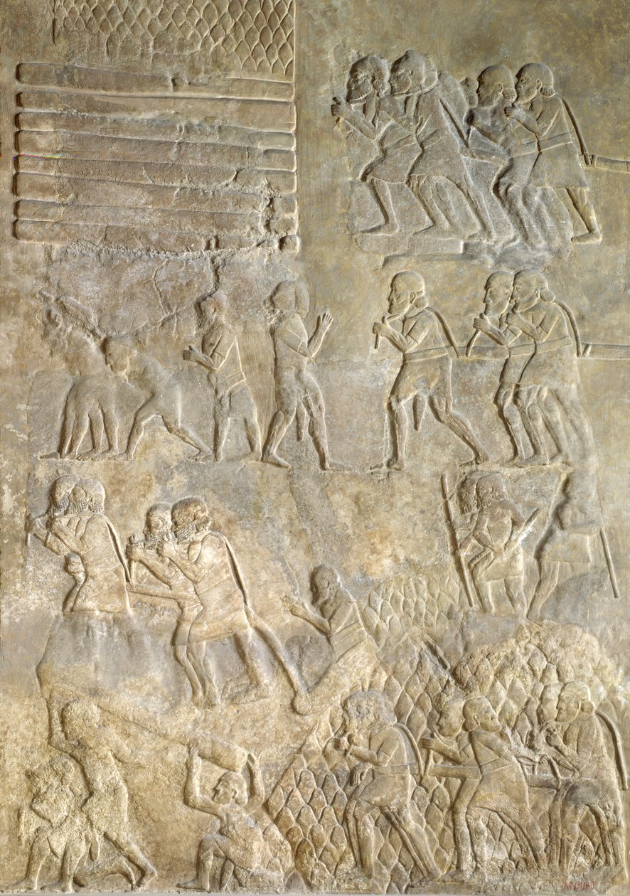 Dombormű, amely hordárokat ábrázol, akik fát szállítanak a tengerpartra tengeri szállítás céljából. a Sargon II palotából, Khorsabad, Irak alkotó: Assyrian