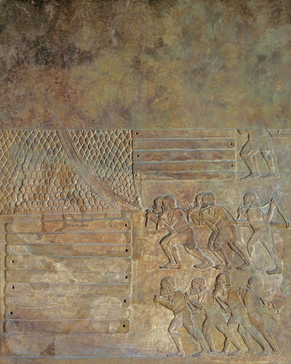 A fakészletet a parton a tengeri szállítás előtt felhalmozó dombormű, II. Sargon palotájából, Khorsabad, Irak (kő) alkotó: Assyrian
