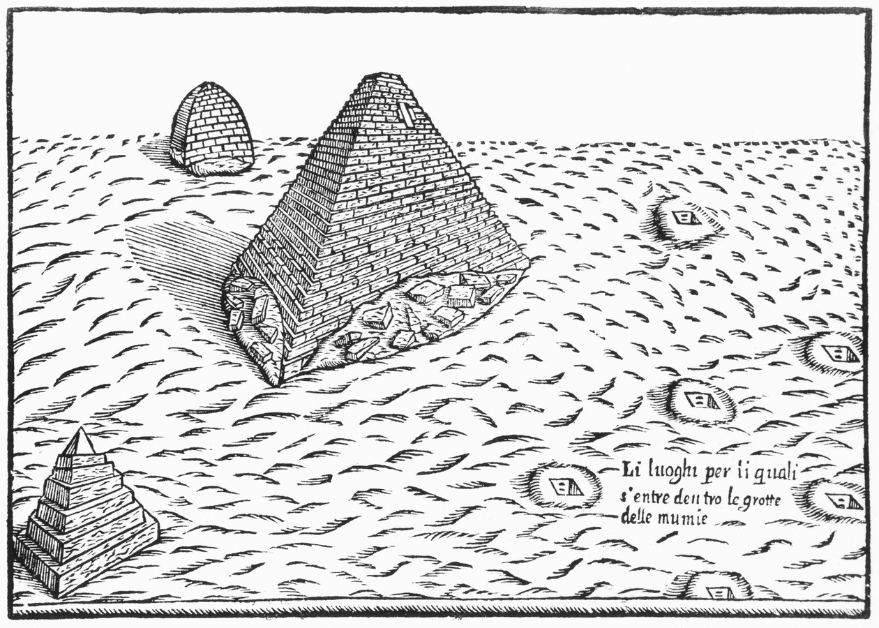 Egyiptom piramisai, illusztráció az Oidipus Aegyptiacusból, 1653 alkotó: Athanasius Kircher