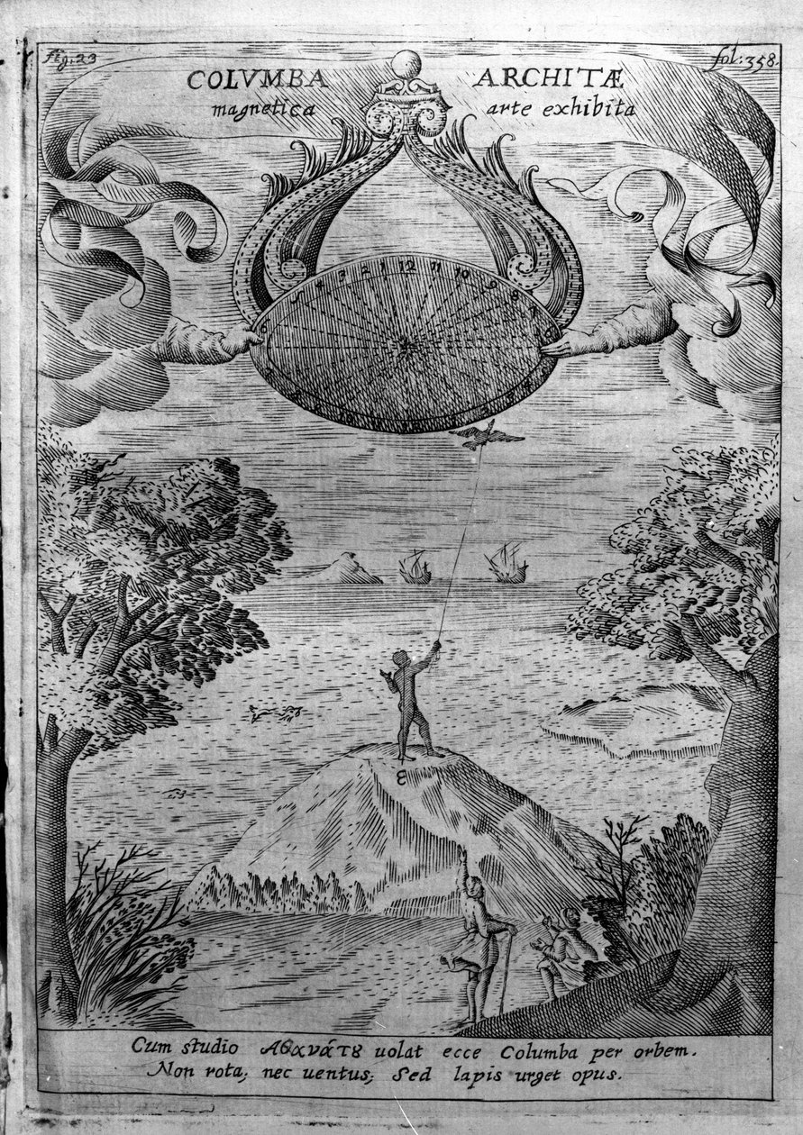 Tarantói Architas (Kr. e. 435-347) fagalambot repít. Athanasius Kircher (1601-1680) jezsuita, orientalista és tudós metszete a „Mundus Subterraneus”-ból. alkotó: Athanasius Kircher