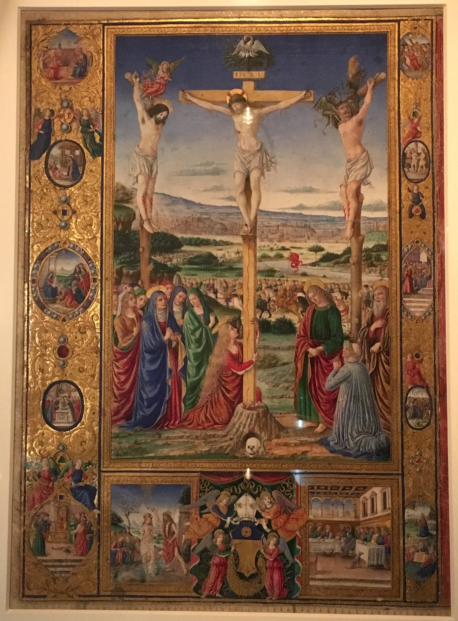 Keresztrefeszítés, miniatúra Thomas James misekönyvéből. alkotó: Attavante degli Attavanti