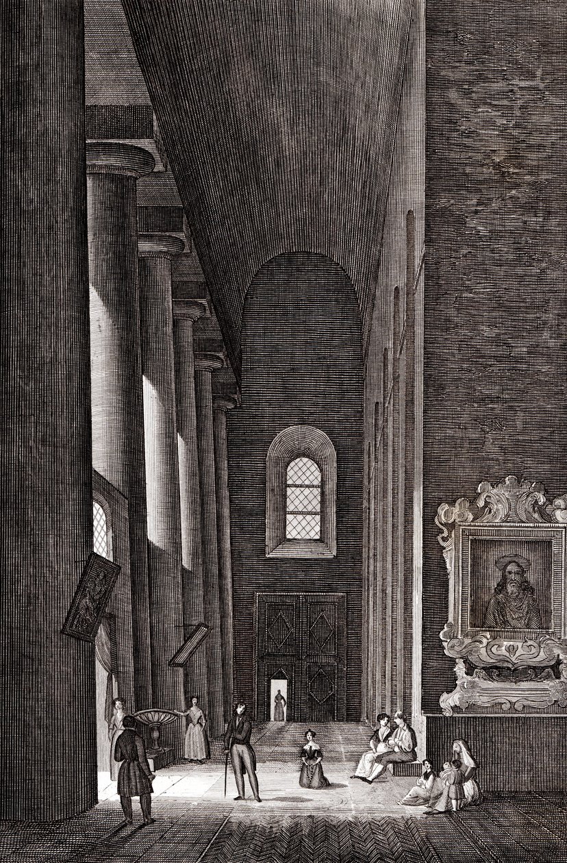 Nativita di Maria Santissima székesegyház oldalfolyosója Syracusában, Szicíliában, Olaszországban, rézmetszet, kb 19x29 cm alkotó: Attilio Zuccagni Orlandini