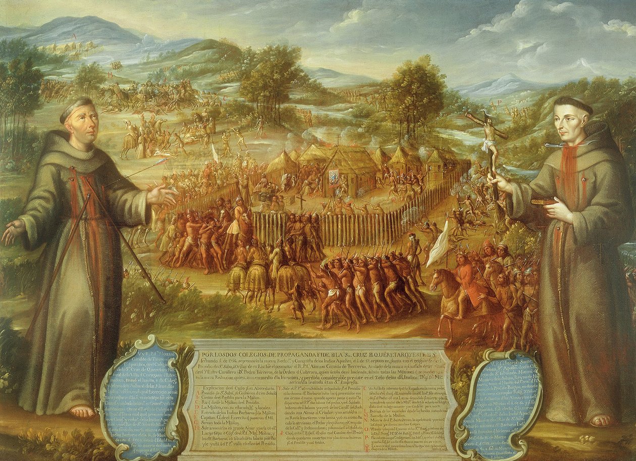 A Saint Sabá misszió megsemmisítése Texas tartományban és a papok mártíromsága ... alkotó: Jose de or Joseph Paez