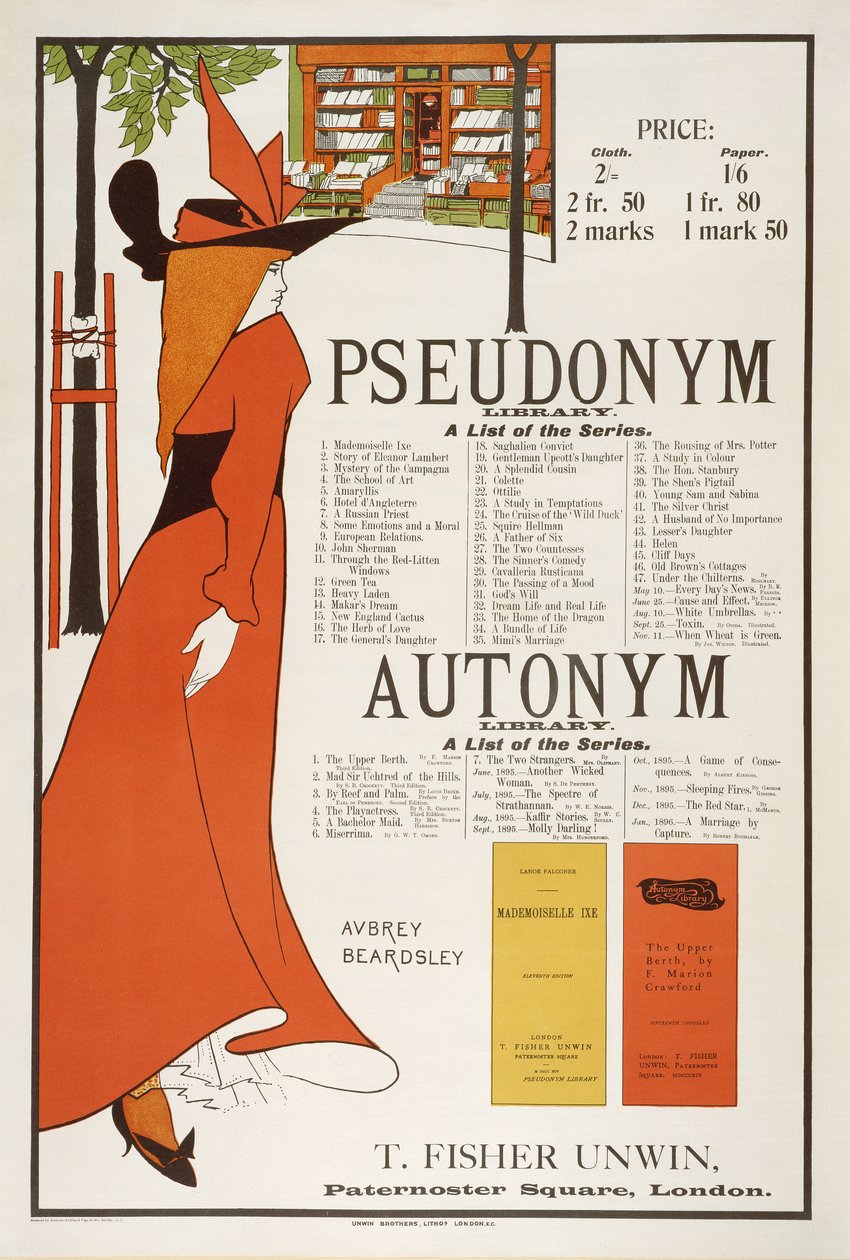 A T. Fisher Urwin által 1894-ben kiadott "The Pseudonym and Autonym Libraries" (lásd még 61992) plakátja. alkotó: Aubrey Beardsley