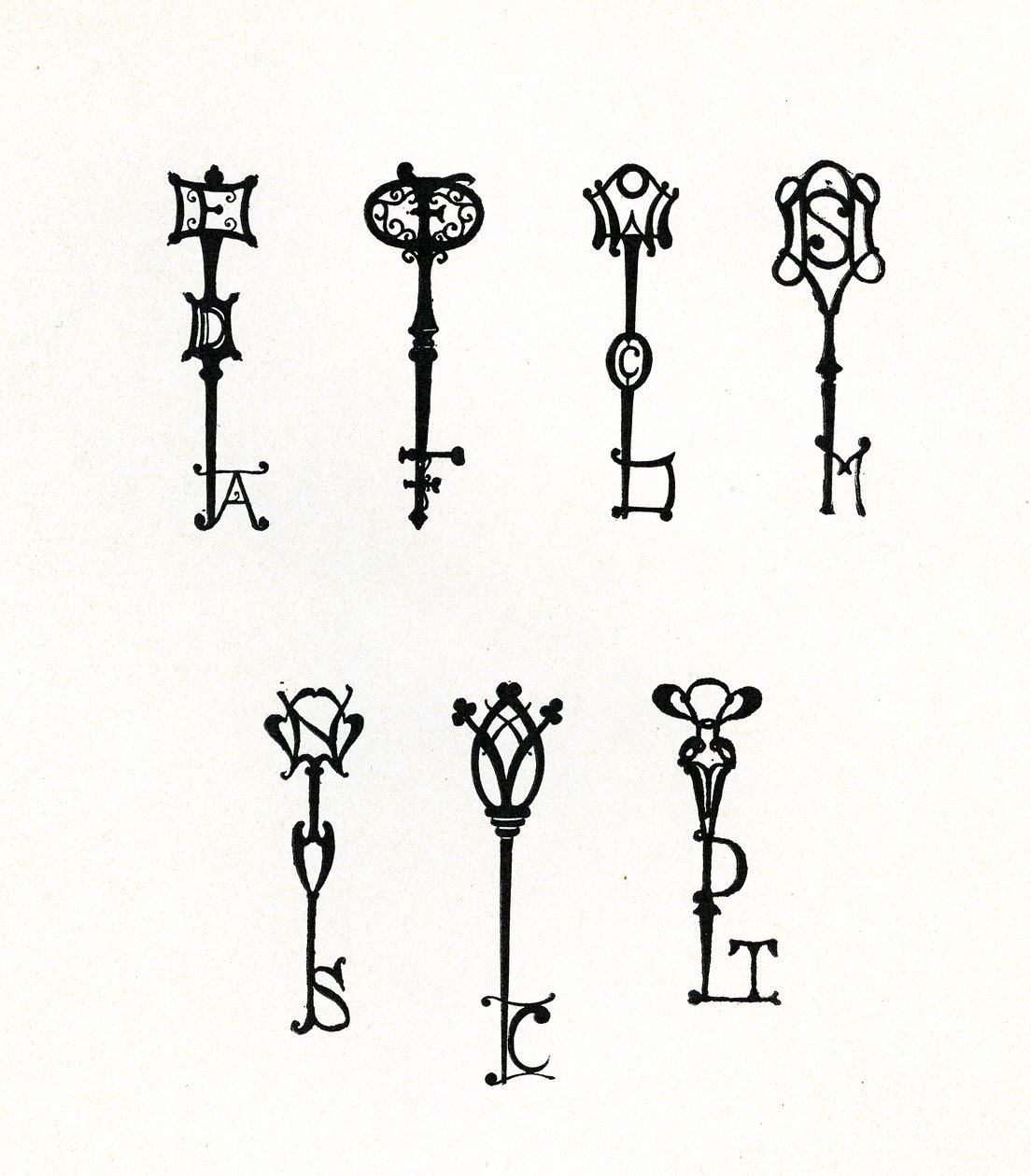 Hét Initial Keys minta a „Keynote” sorozat hátsó borítóihoz alkotó: Aubrey Beardsley