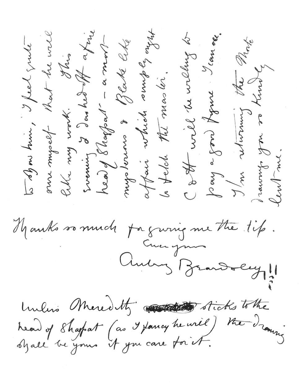Frederick Evansnek írt autogramlevél 2. oldala, 1893 körül alkotó: Aubrey Beardsley