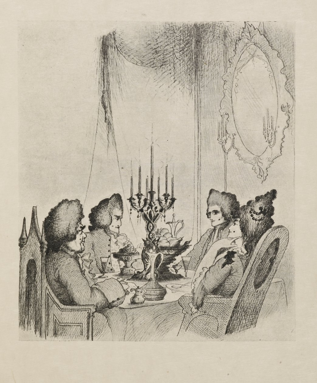 Jelenet a "Madame Lescaut"-ból egy ötven rajzból álló könyvből alkotó: Aubrey Beardsley