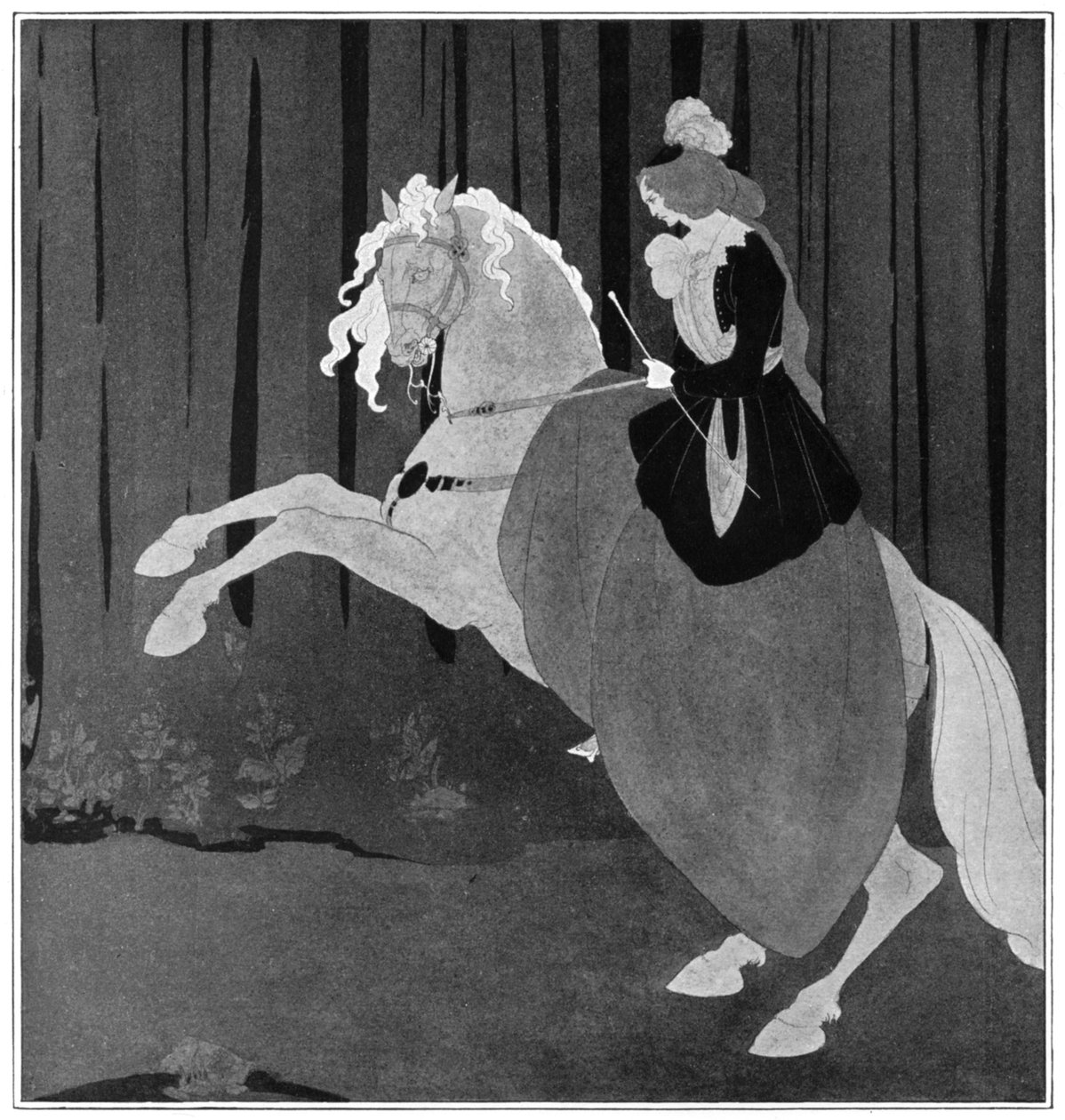 Egy nő tenyészlovon ül, 1898. alkotó: Aubrey Beardsley
