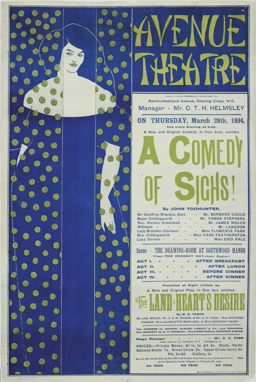 Avenue Theatre, Sóhajok vígjátéka! Plakát, 1894 alkotó: Aubrey Beardsley