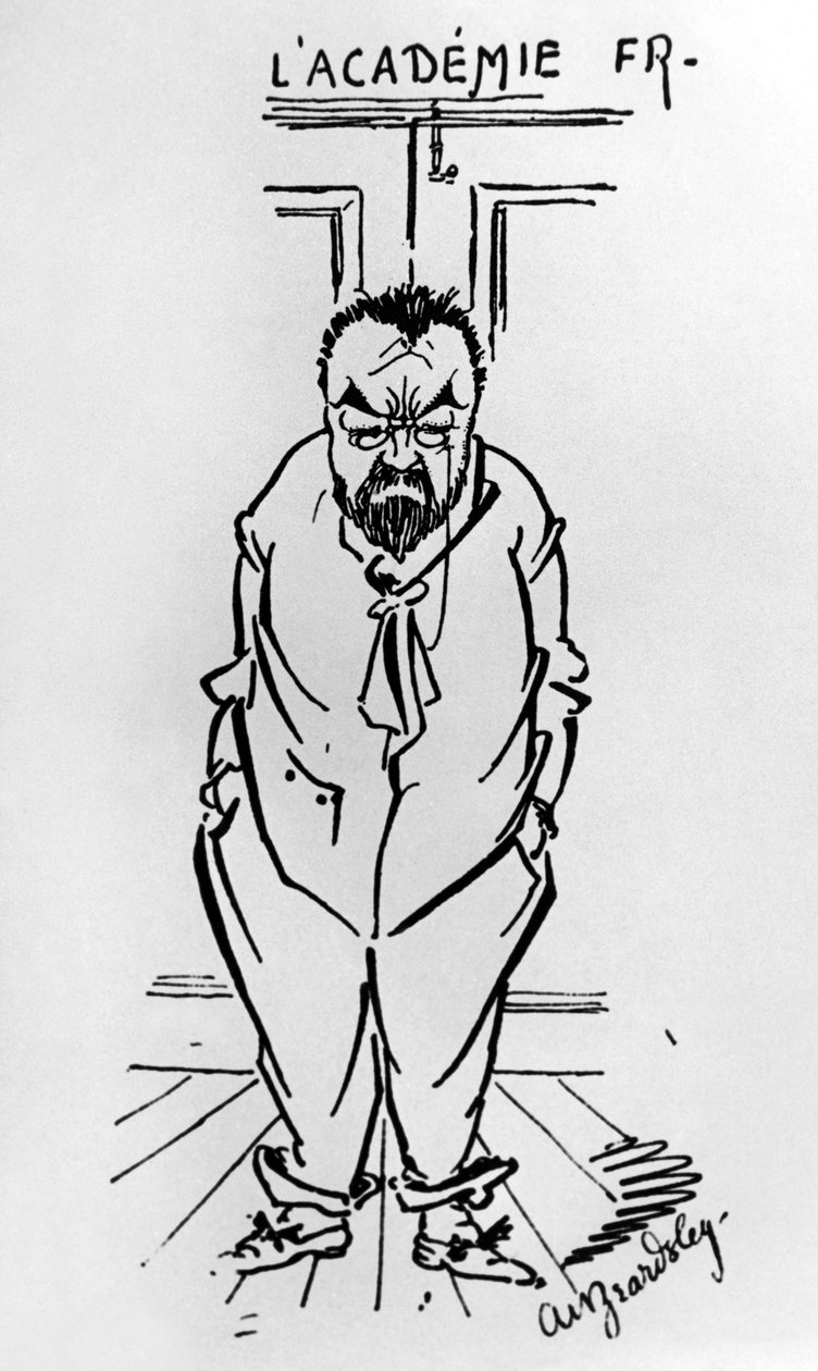Emile Zola francia regényíró (1840-1902) karikatúrája az Academie Francaise-n kívül (rajz) alkotó: Aubrey Beardsley