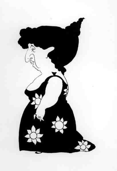Napraforgó ruhás figura karikatúrája a „Bon Mots”-ból (litho) alkotó: Aubrey Beardsley