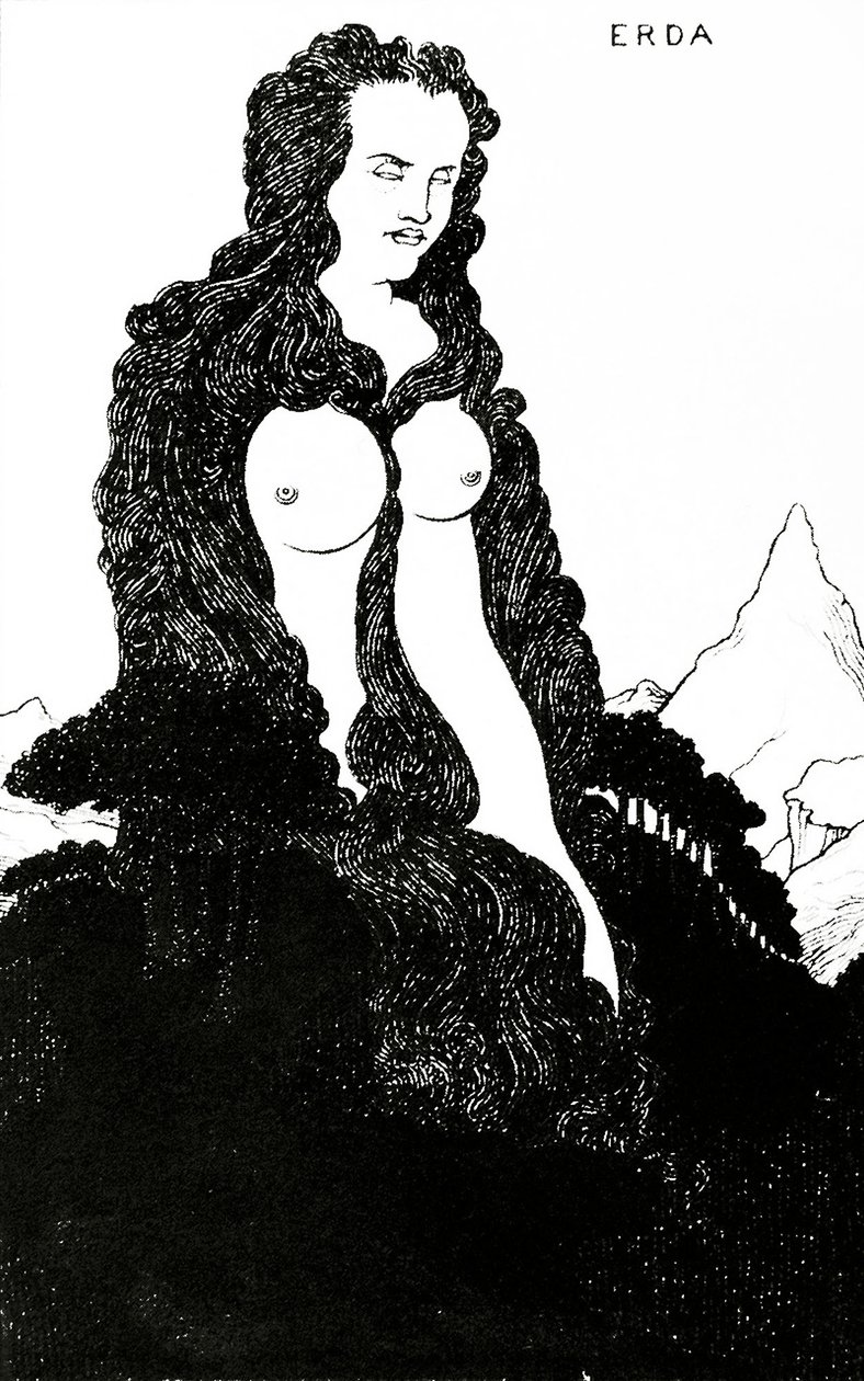 Erda, illusztráció a „Das Rheingold”-hoz 1896 alkotó: Aubrey Beardsley