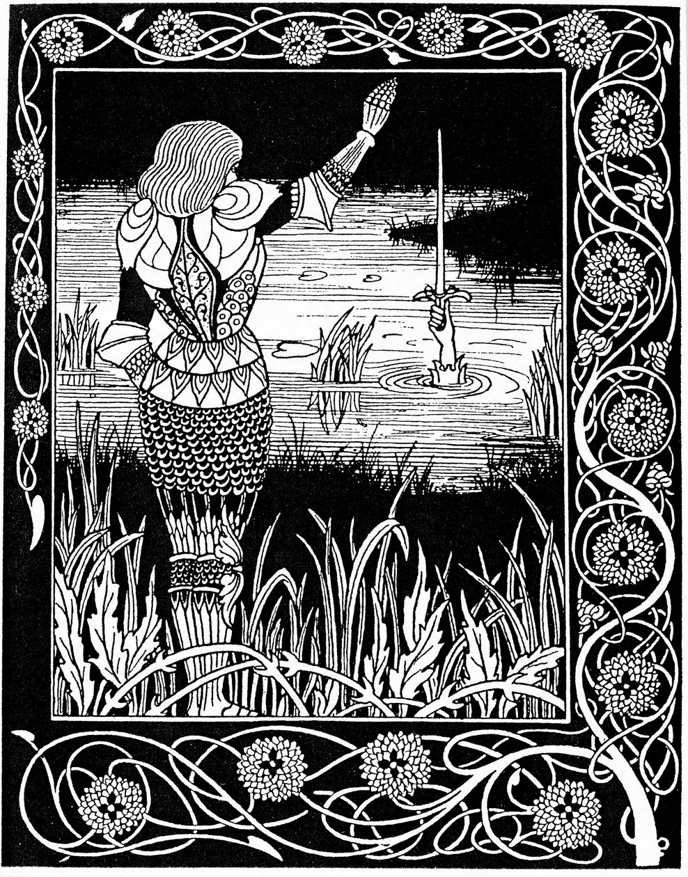 Az Excaliburt a Lady of the Lake visszaszerezte, 1893 alkotó: Aubrey Beardsley