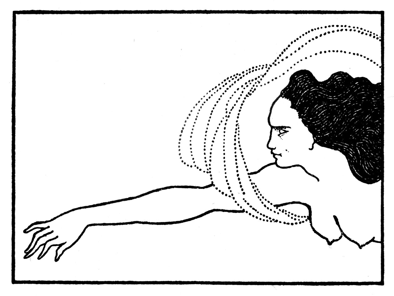 Flosshilde, illusztráció a Das Rheingold számára, megjelent a „The Savoy” magazinban, 1896 alkotó: Aubrey Beardsley