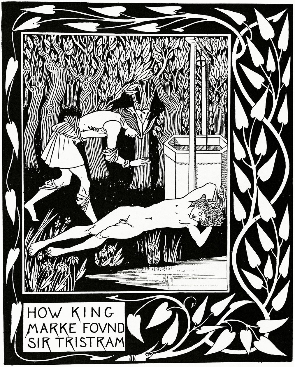 Hogyan találta meg Marke király Sir Tristramot? Illusztráció Sir Thomas Malory „Le Morte d
