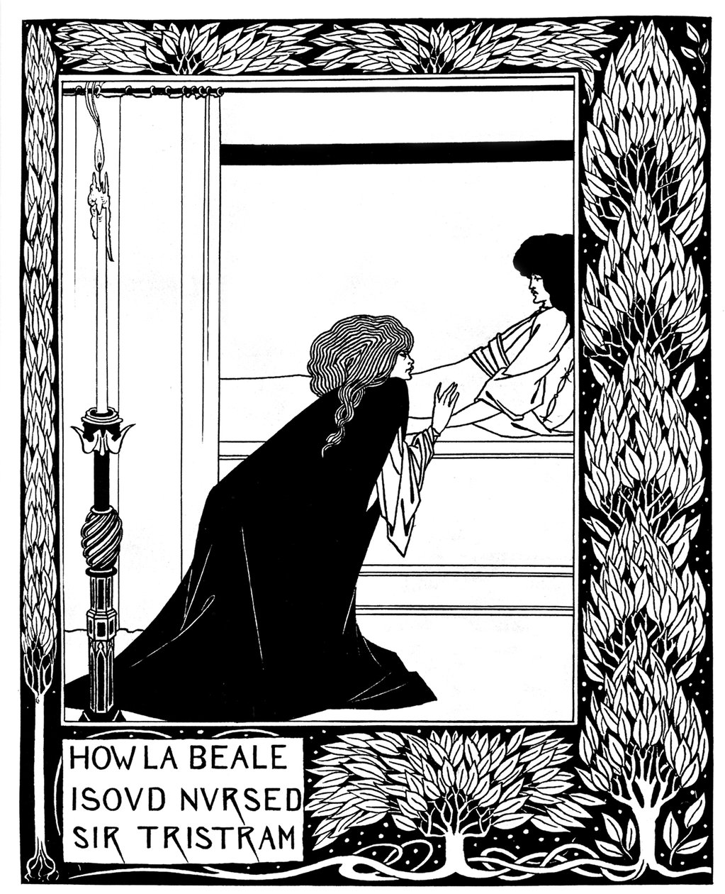 Hogyan ápolta La Beale Isoud Sir Tristramot. Illusztráció Sir Thomas M. Le Morte dArthur című könyvéhez alkotó: Aubrey Beardsley