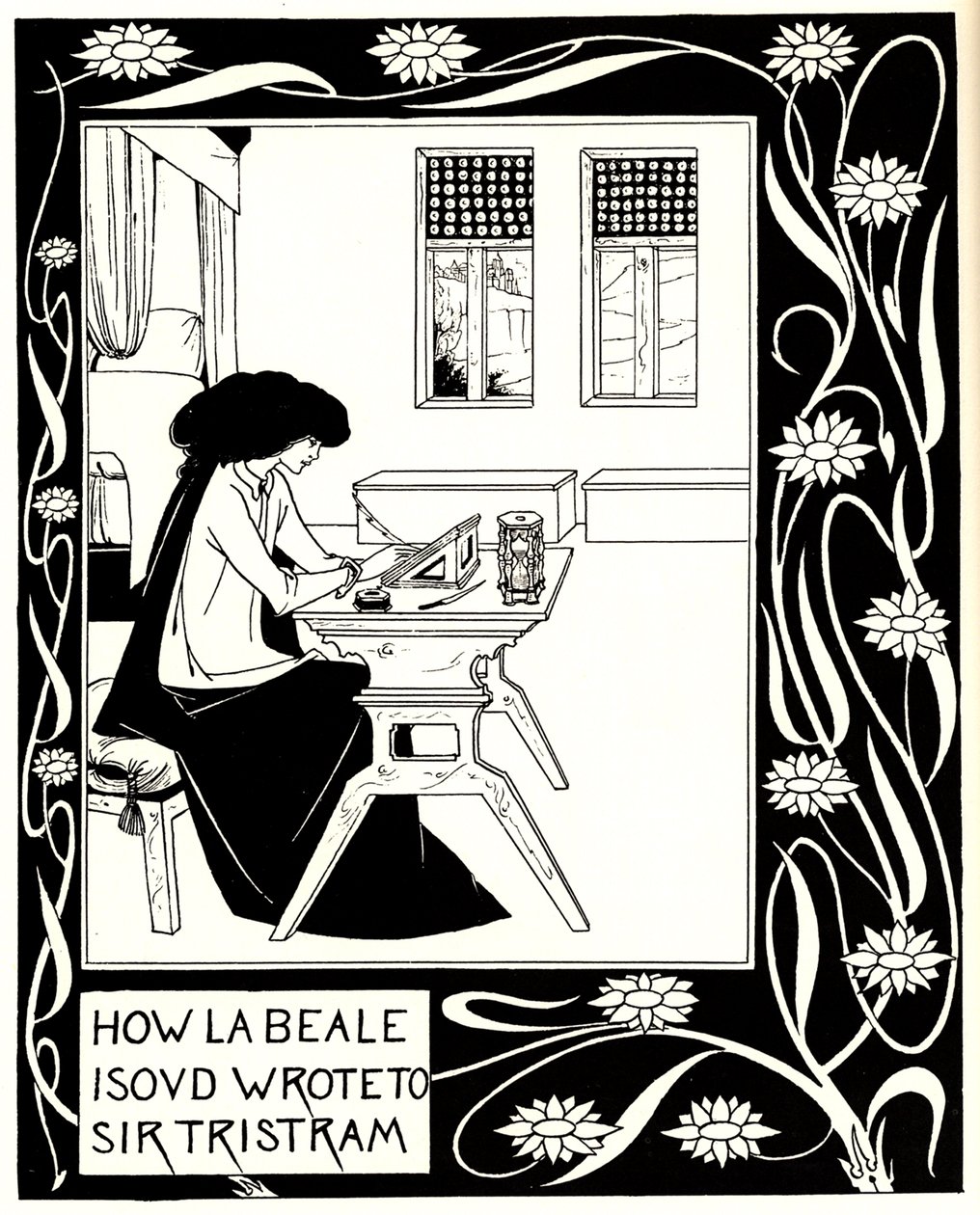 Hogyan írt La Beale Isoud Sir Tristramnak. Illusztráció Sir Thomas Le Morte dArthur című könyvéhez alkotó: Aubrey Beardsley