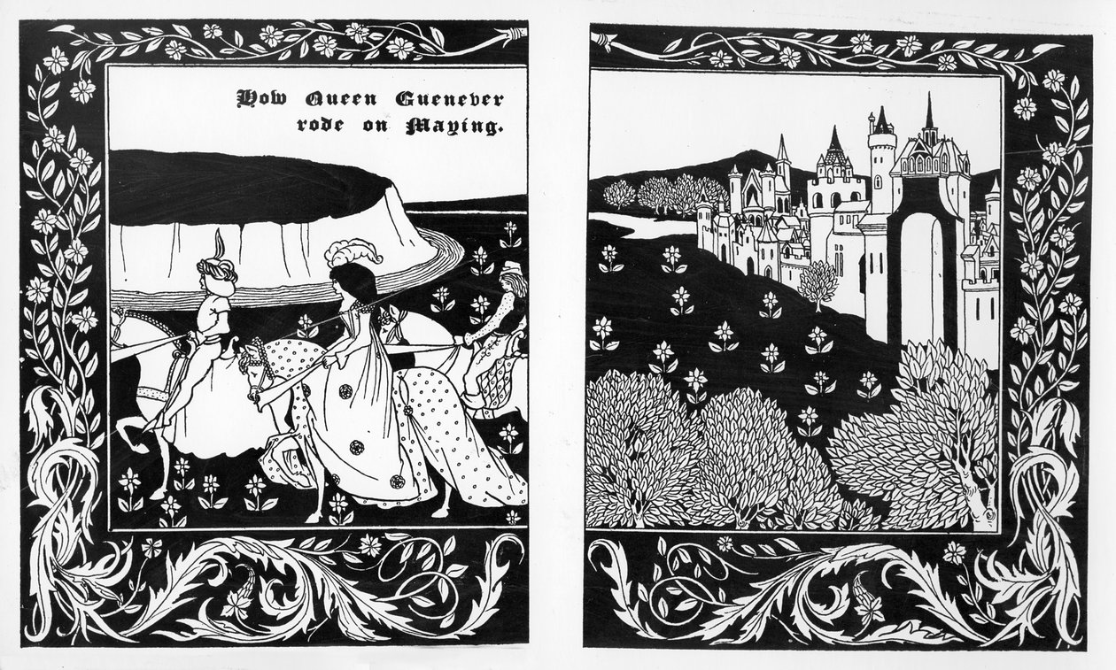 Hogyan lovagolt Guenever királynő Mayingen, illusztráció Thomas Malory „Le Morte d