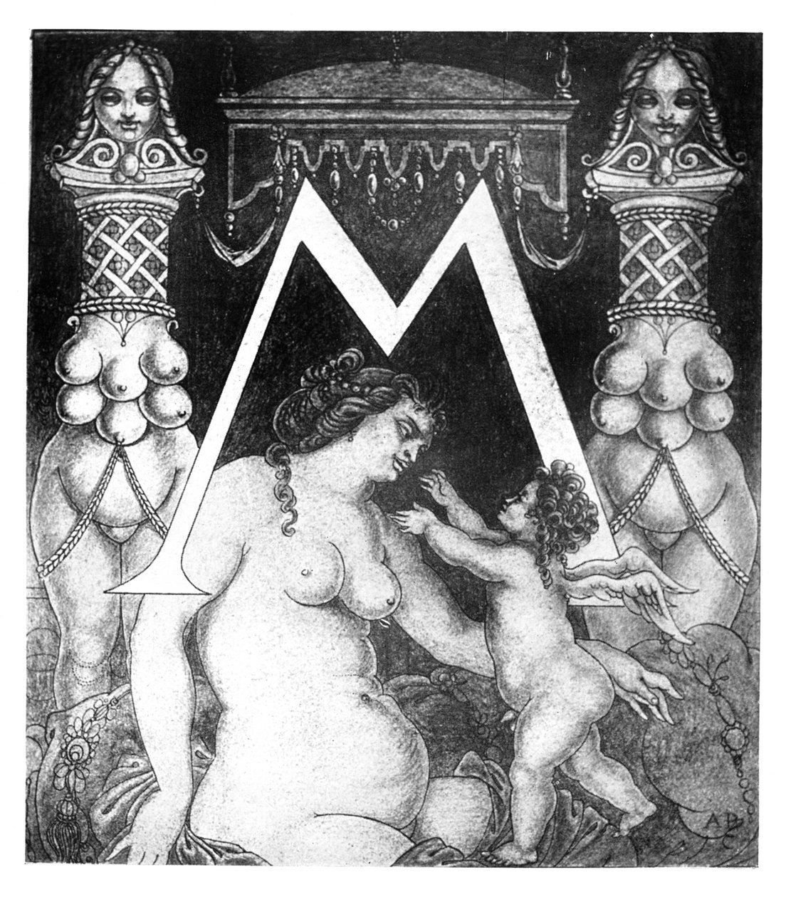 Kezdő „M” betű a Volpone számára, 1898 alkotó: Aubrey Beardsley