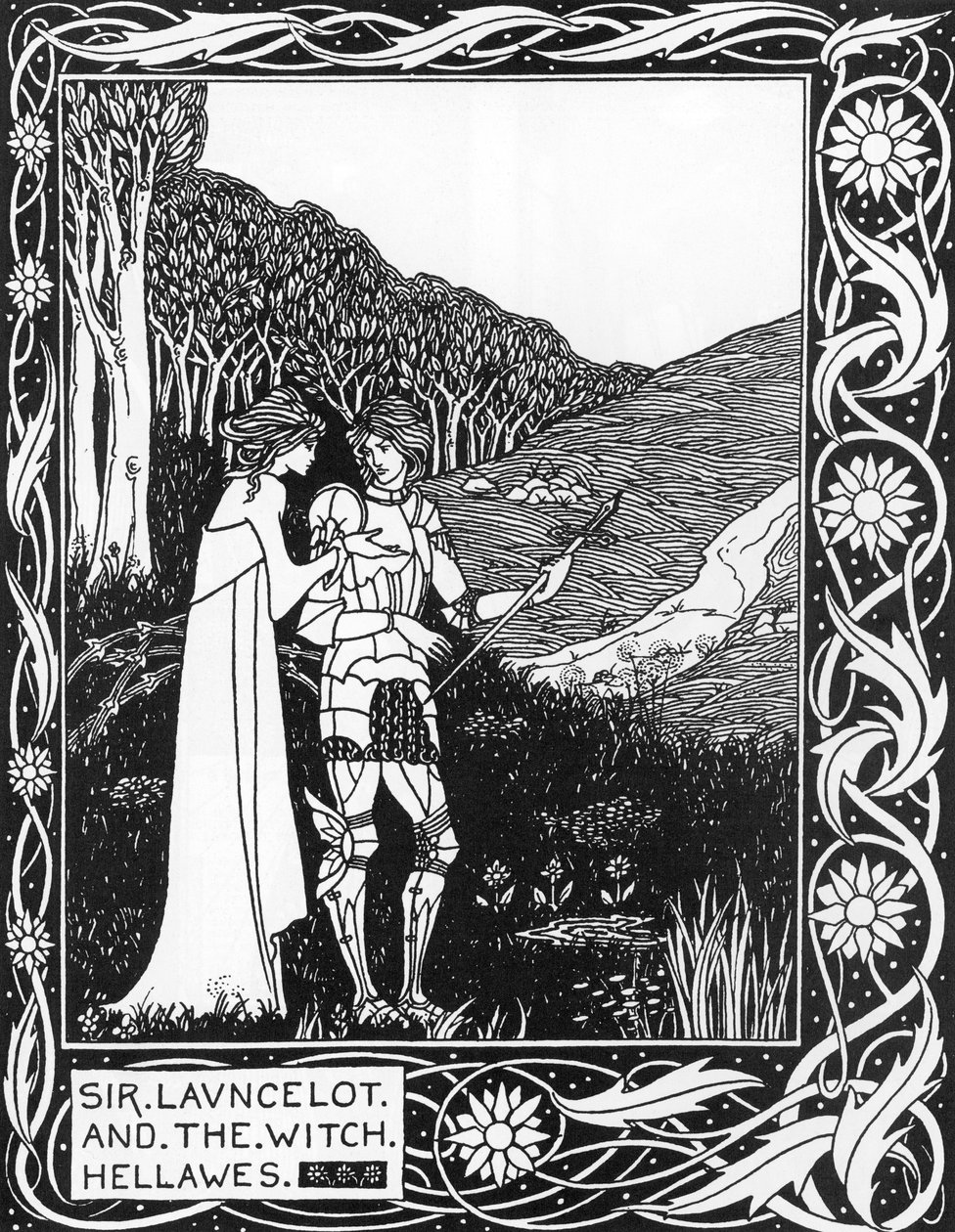 Sir Launcelot és a boszorkány Hellawes (Lancelot és a boszorkány Hellawes) Illusztráció: Aubrey Beardsley (1872-1898) Thomas Malory „Arthur halála” című művéből alkotó: Aubrey Beardsley