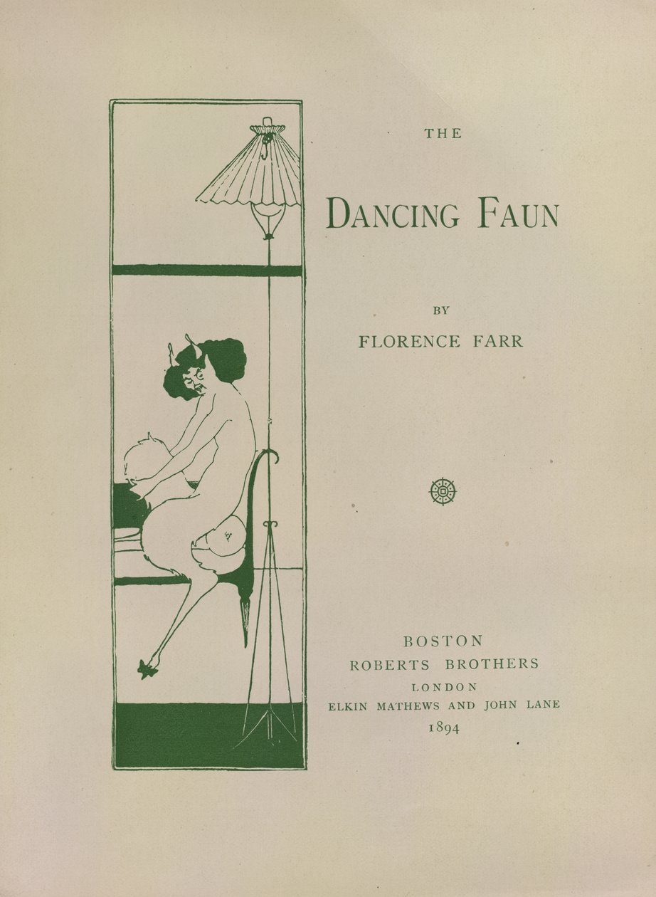 A Táncoló faun, Florence Parr „The Dancing Faun”-hoz díszített könyvpapír. A kép forrása: 20 miniatűr plakát, amelyet Aubrey Beardsley rajzolt. A "Keynotes Series" címtervét képviseli.. Kiadó: Roberts Bros: Boston alkotó: Aubrey Beardsley